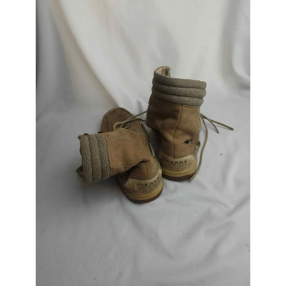 Sperry Top-Sider Tan Leather High Top Boat Boots Plaid Lining Mens 8M